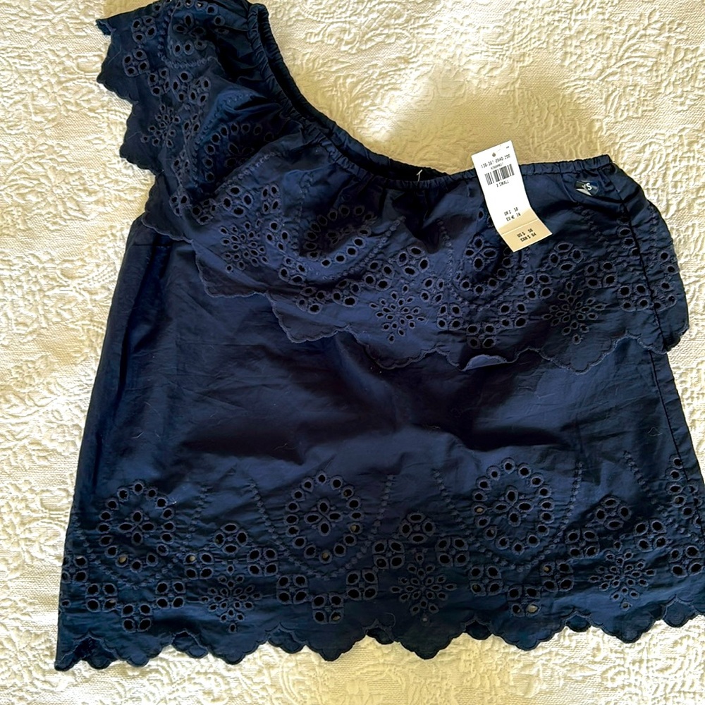 Abercrombie & Fitch Navy Eyelet Off-Shoulder Top